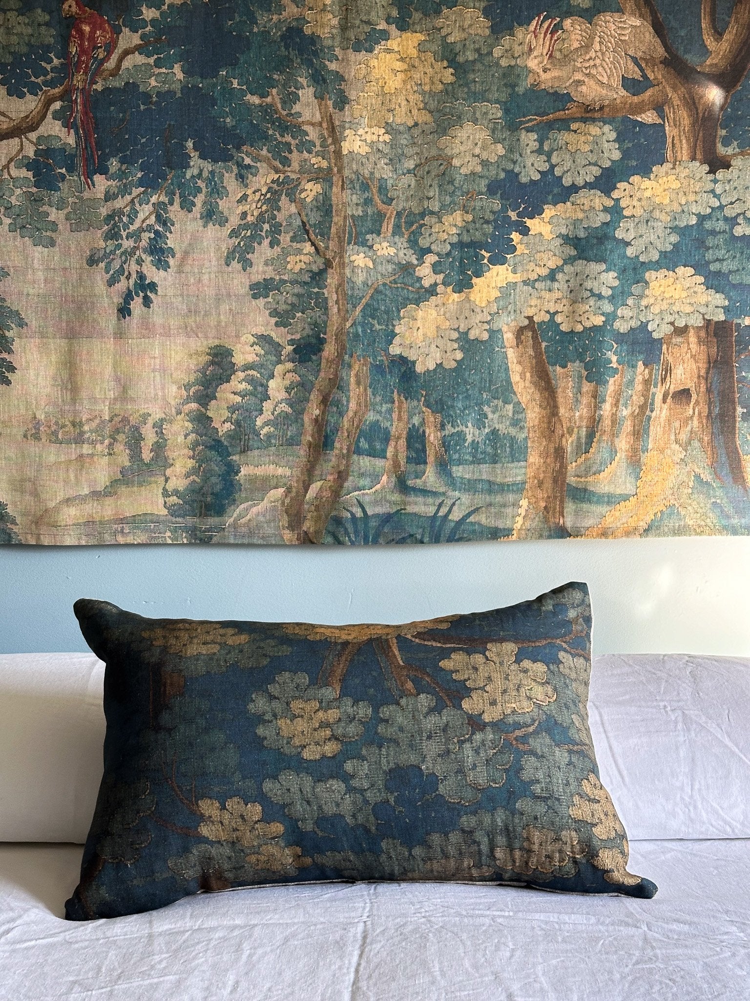 Blue tapestry linen wall hanging Ramble Interiors