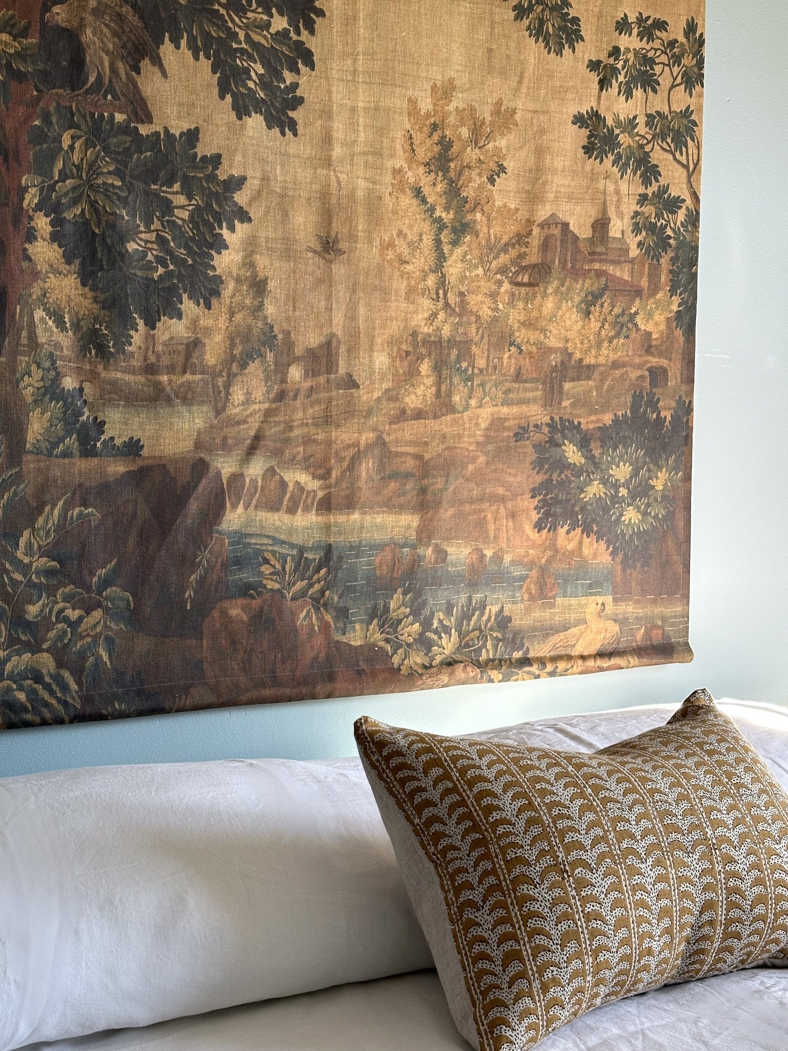 Golden tapestry linen wall hanging Ramble Interiors