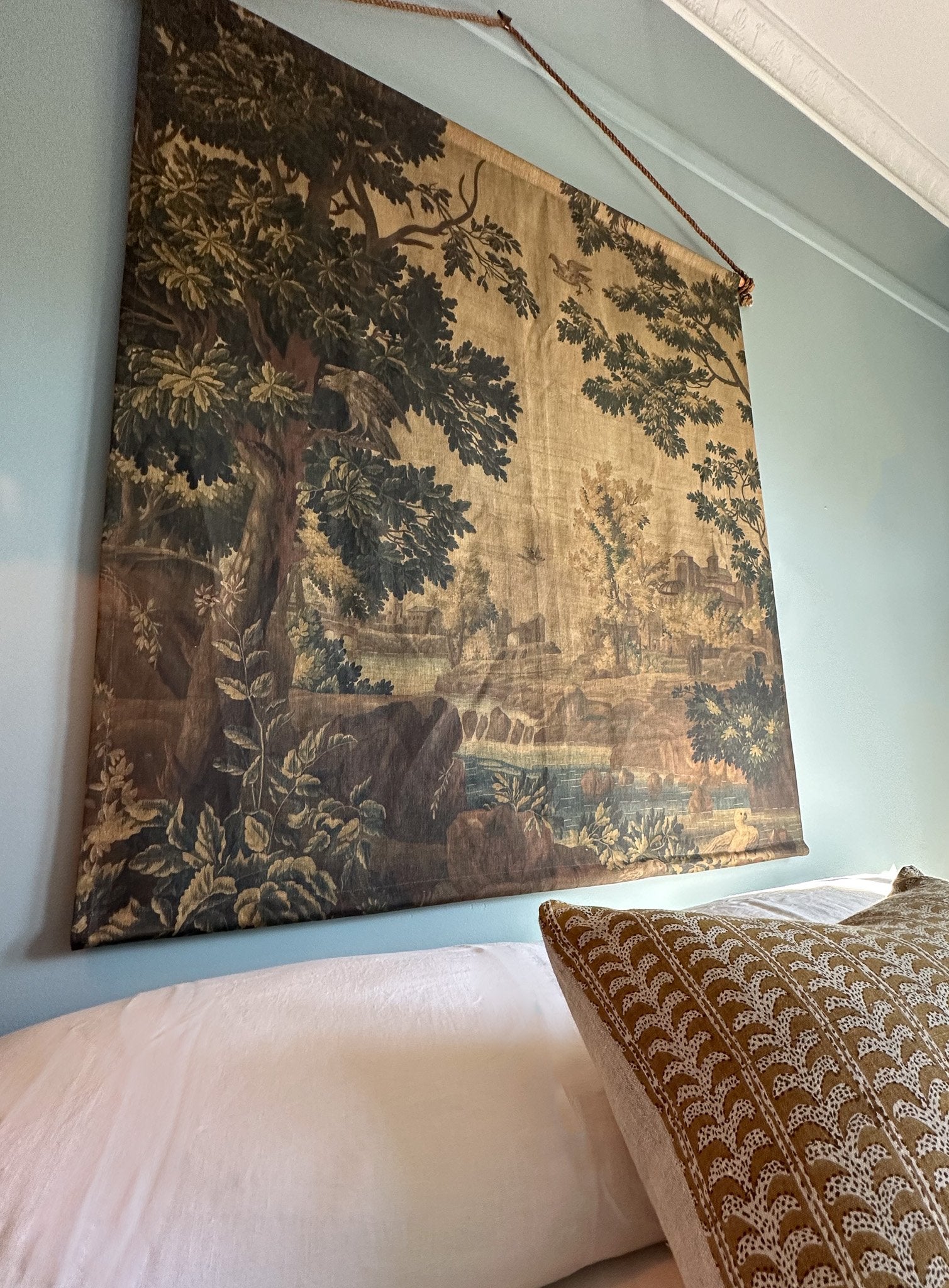 Golden tapestry linen wall hanging Ramble Interiors