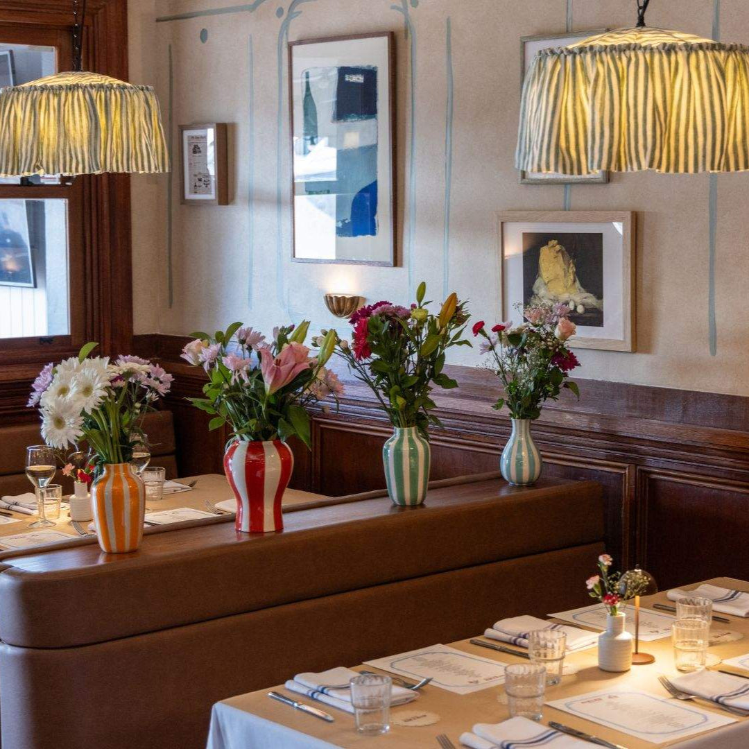 ivy green stripe lights with ruffle in french bistro