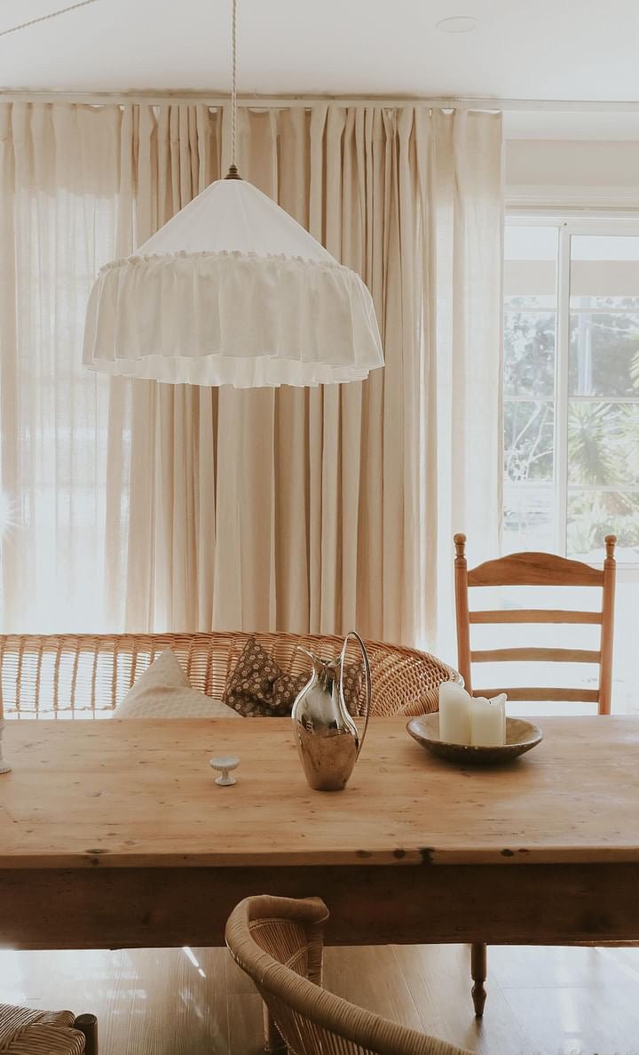 Somerset ruffle ivory linen 50cm pendant light shade - Ramble Interiors