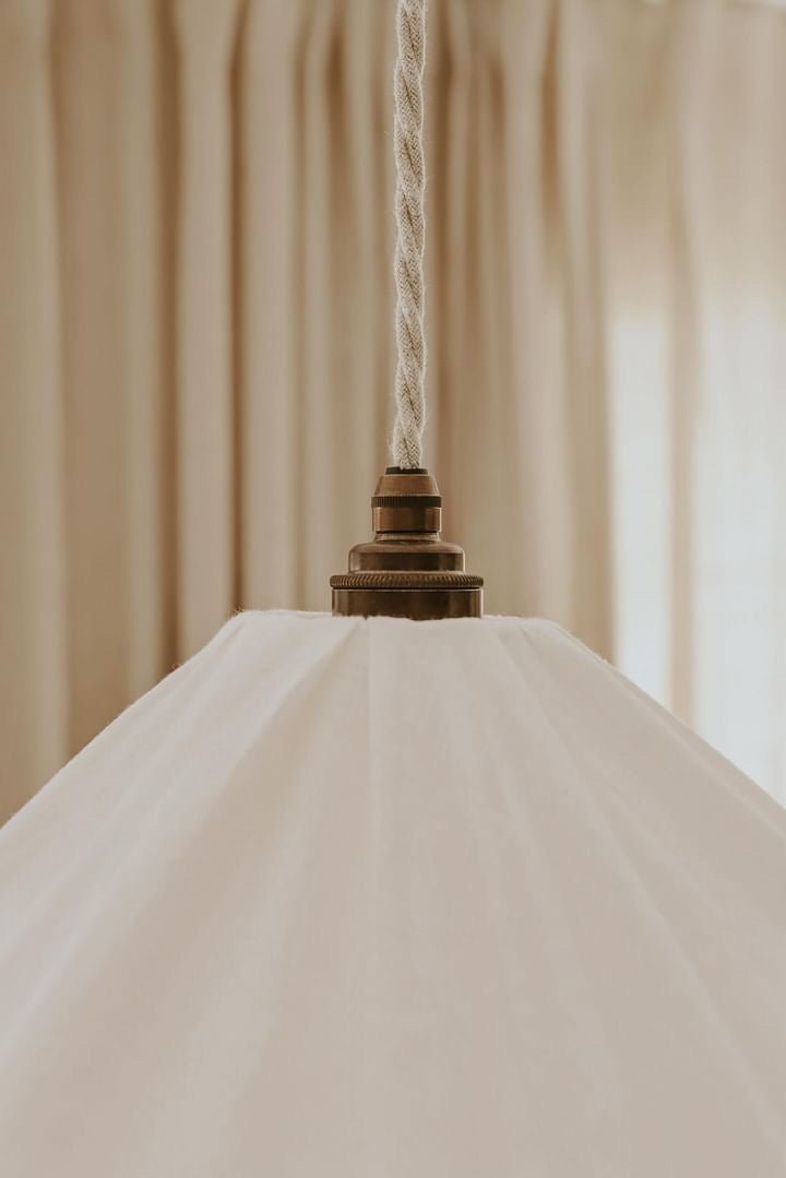 Somerset ruffle ivory linen 50cm pendant light shade - Ramble Interiors